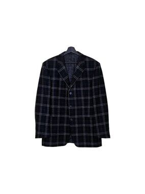Versace Classic Wool Cashmere Blazer IT 52  US 42 Windowpane Plaid 3B Italy Vtg